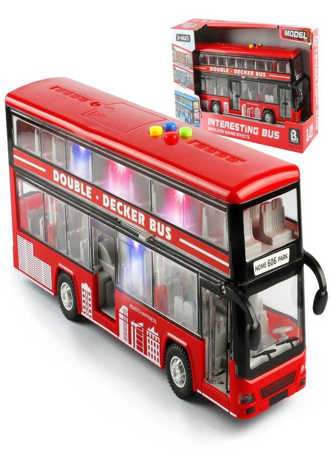 Cdymkf 11"(28cm) Double Decker Bus Toy with Lights & Sounds, Scale(1:16) Friction Powered Bus Toy for Kids with Indoor Ceiling Lights and 4 Different Sounds - Gift for Kids Ages 3+ (Red) - Image 1